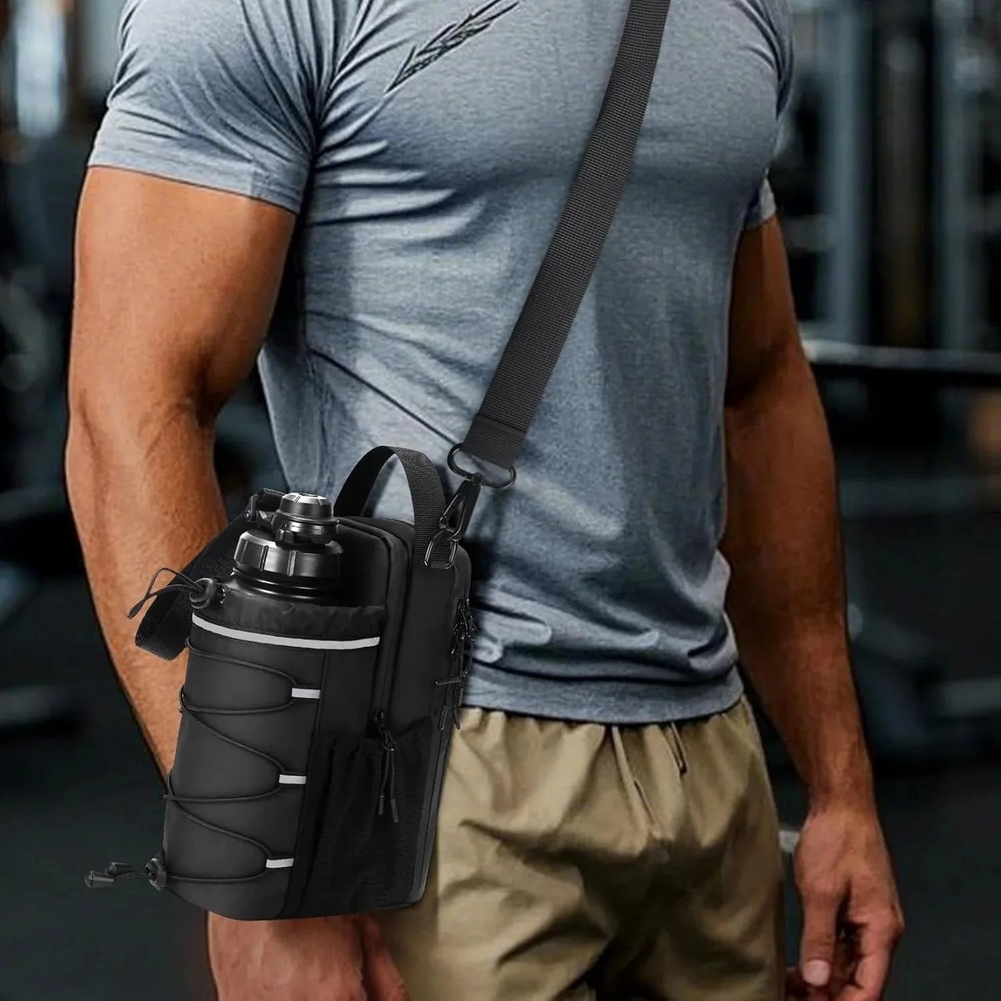 Upgraded Super Strong Magnetic Gym Water Bottle Bag with Phone Pocket & Shoulder Strap